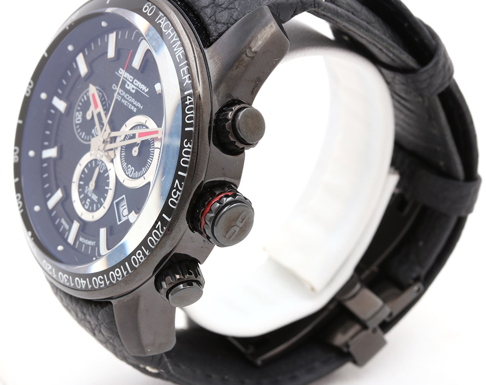 Jorg Gray Black Leather Chronograph Watch