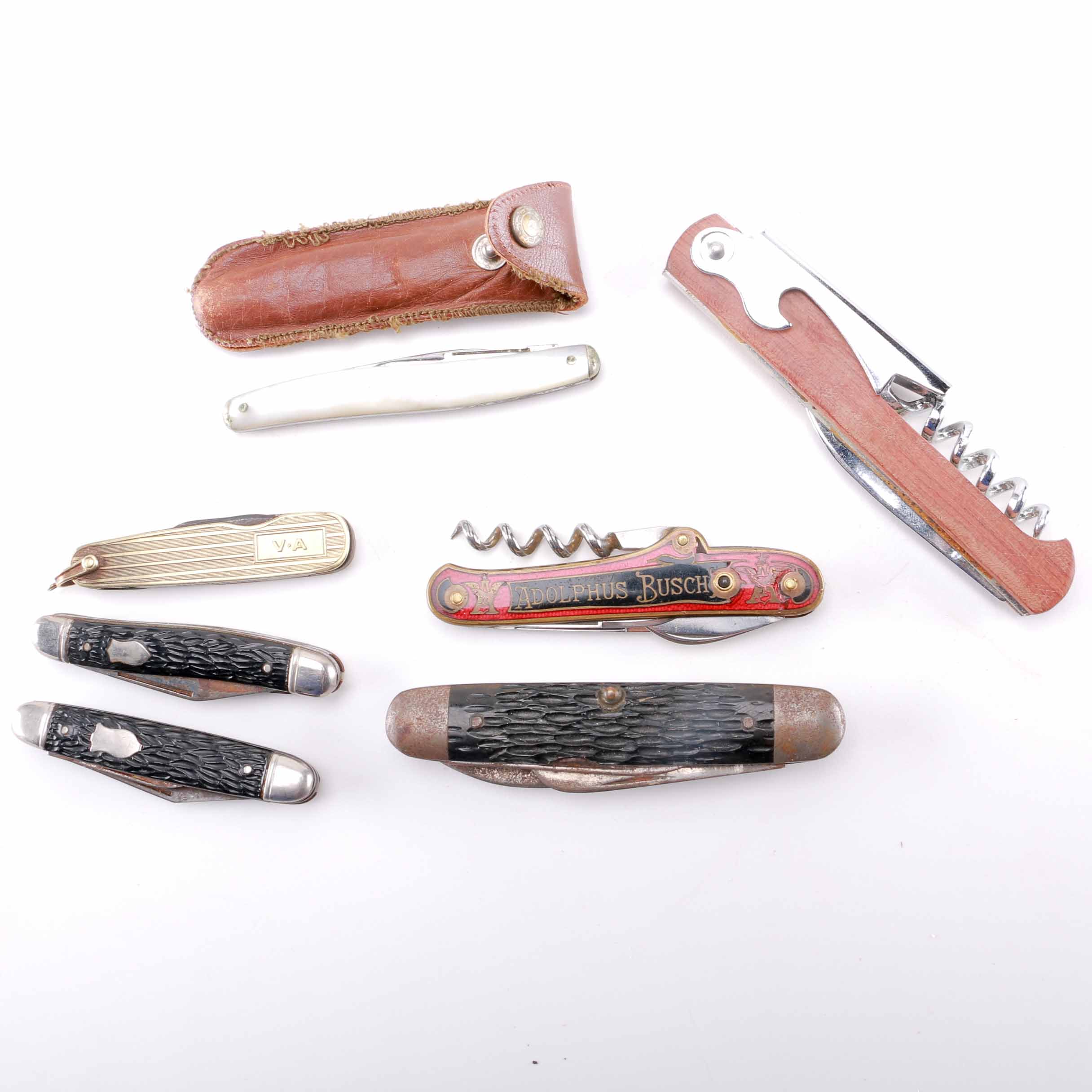 Assorted Pocket Knives Featuring Pearl Handle Remington with Sheath