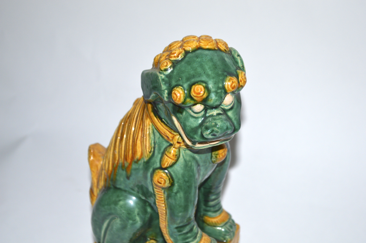 Pair of Chinese Green and Yellow Guardian Lions