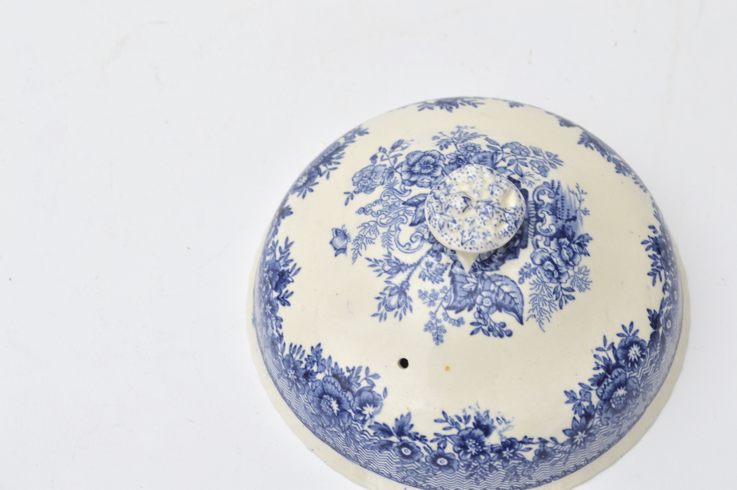 Vintage Masons Blue and White Covered Butter Dish