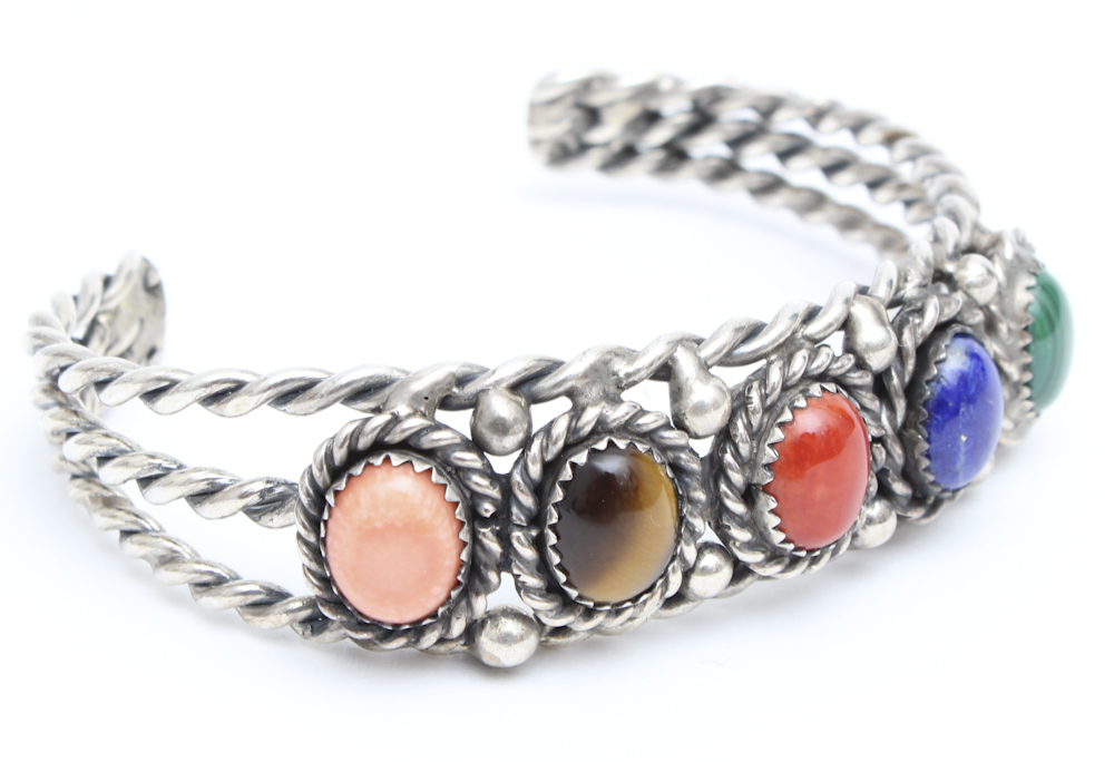 Sterling Silver Multi-Stone Cuff Bracelet