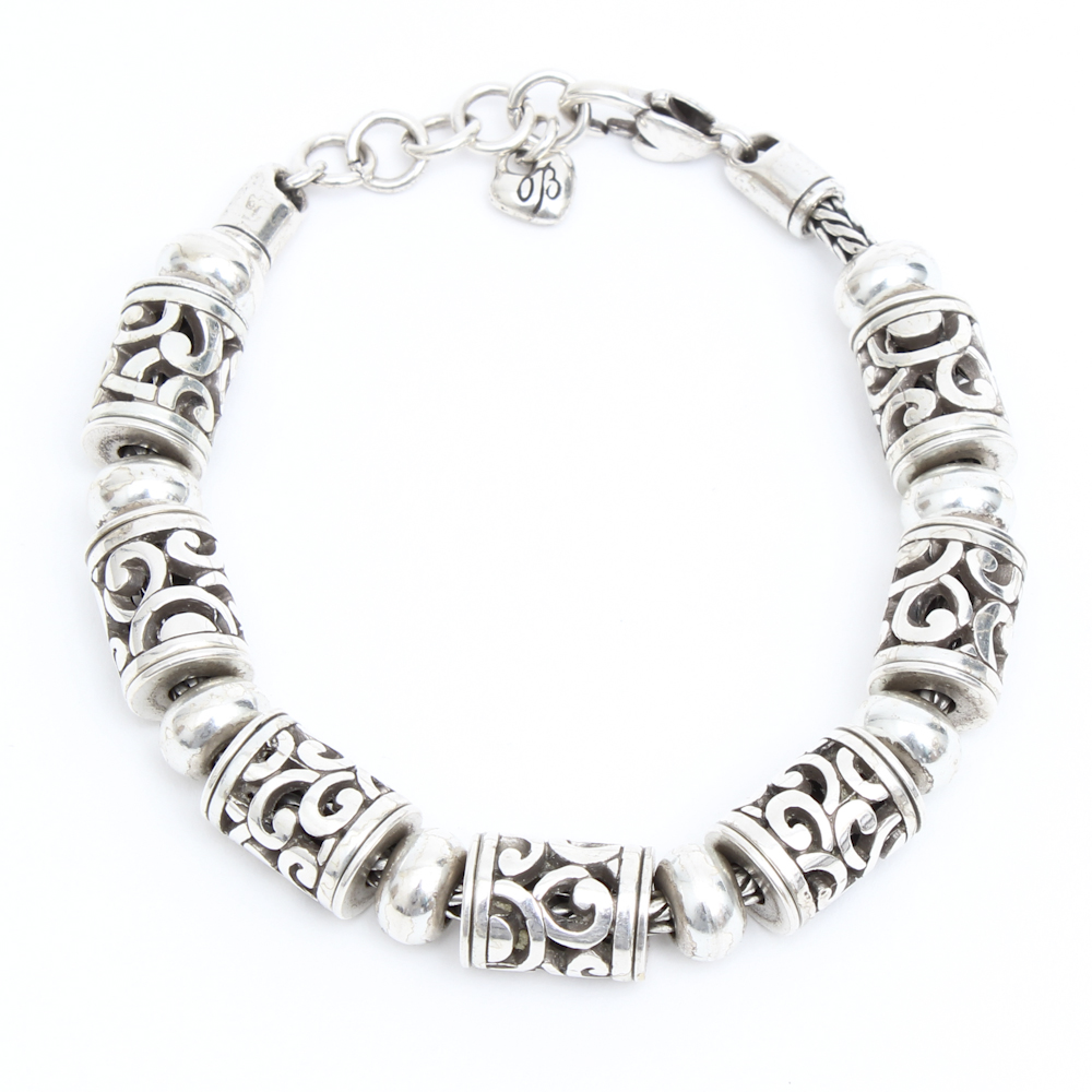 Brighton Silver Plate Bracelet with Oval and Cylinder Beads