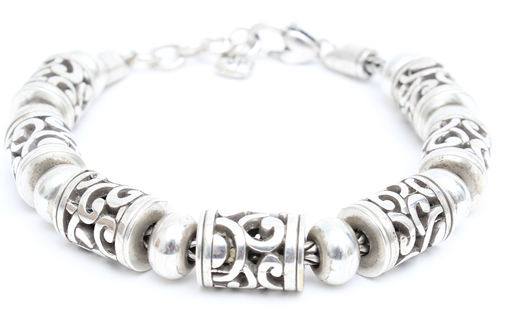 Brighton Silver Plate Bracelet with Oval and Cylinder Beads