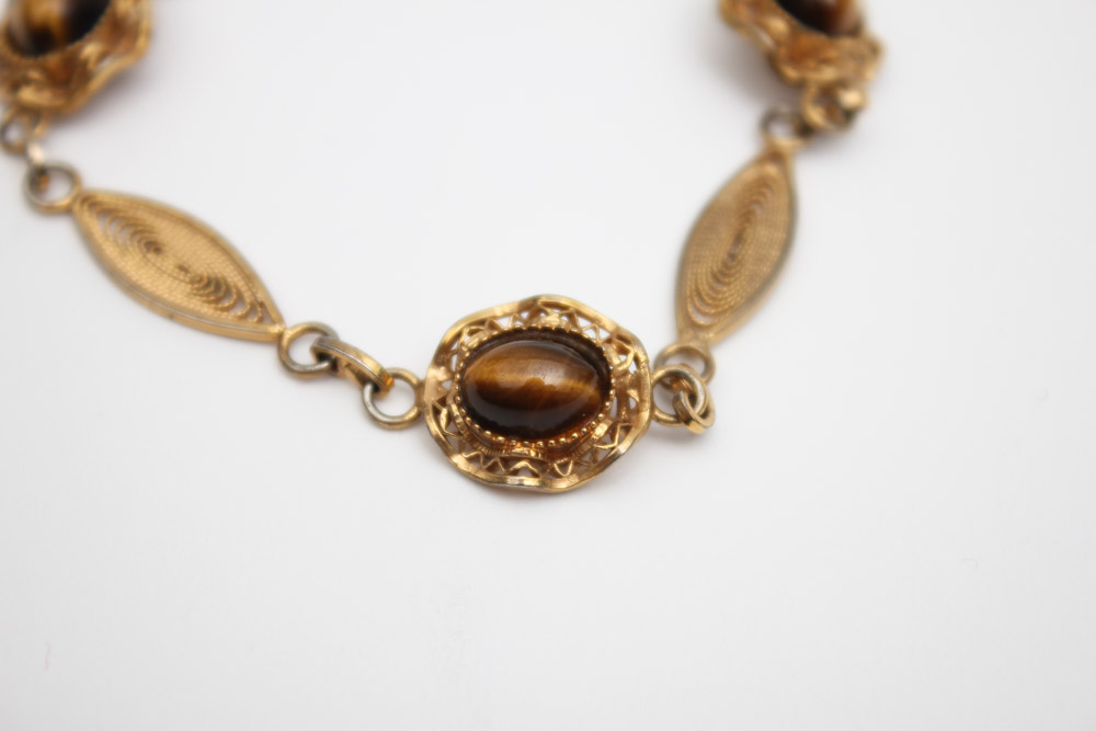 Gold Filled and Gold Tone Tiger's Eye Bracelet and Pendant