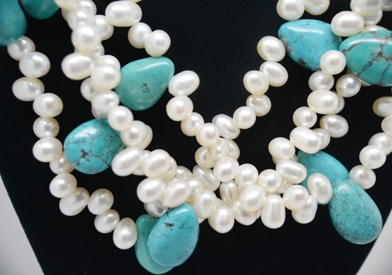 Sterling Silver Turquoise and Pearl Multi-Strand Necklace by Diana Venezia