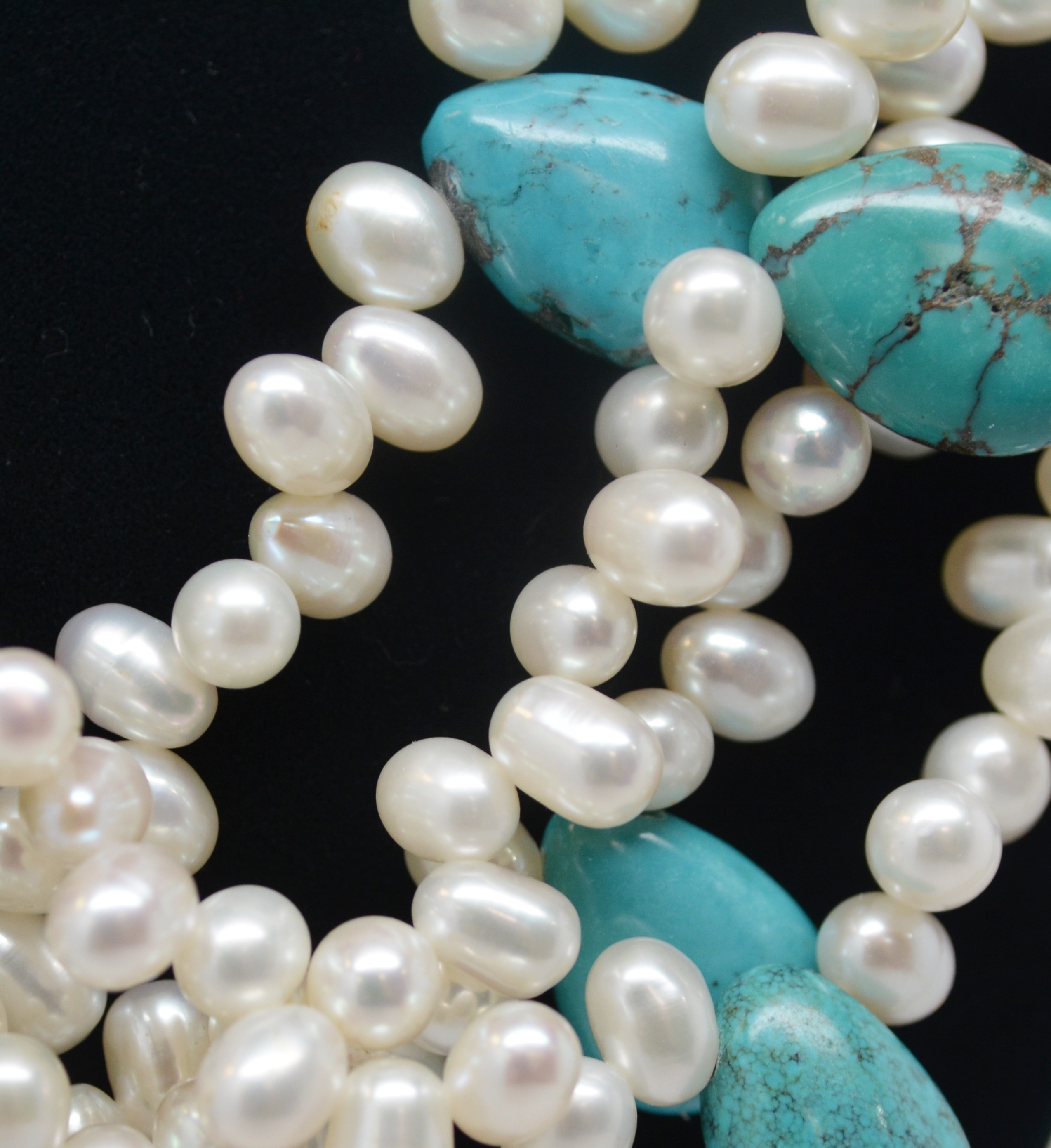 Sterling Silver Turquoise and Pearl Multi-Strand Necklace by Diana Venezia