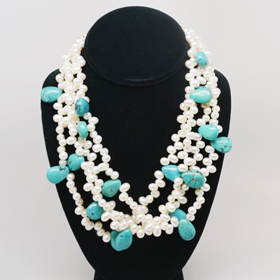 Sterling Silver Turquoise and Pearl Multi-Strand Necklace by Diana Venezia