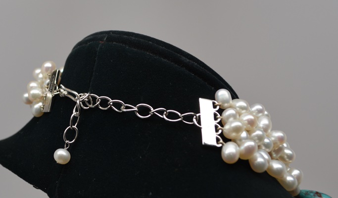 Sterling Silver Turquoise and Pearl Multi-Strand Necklace by Diana Venezia