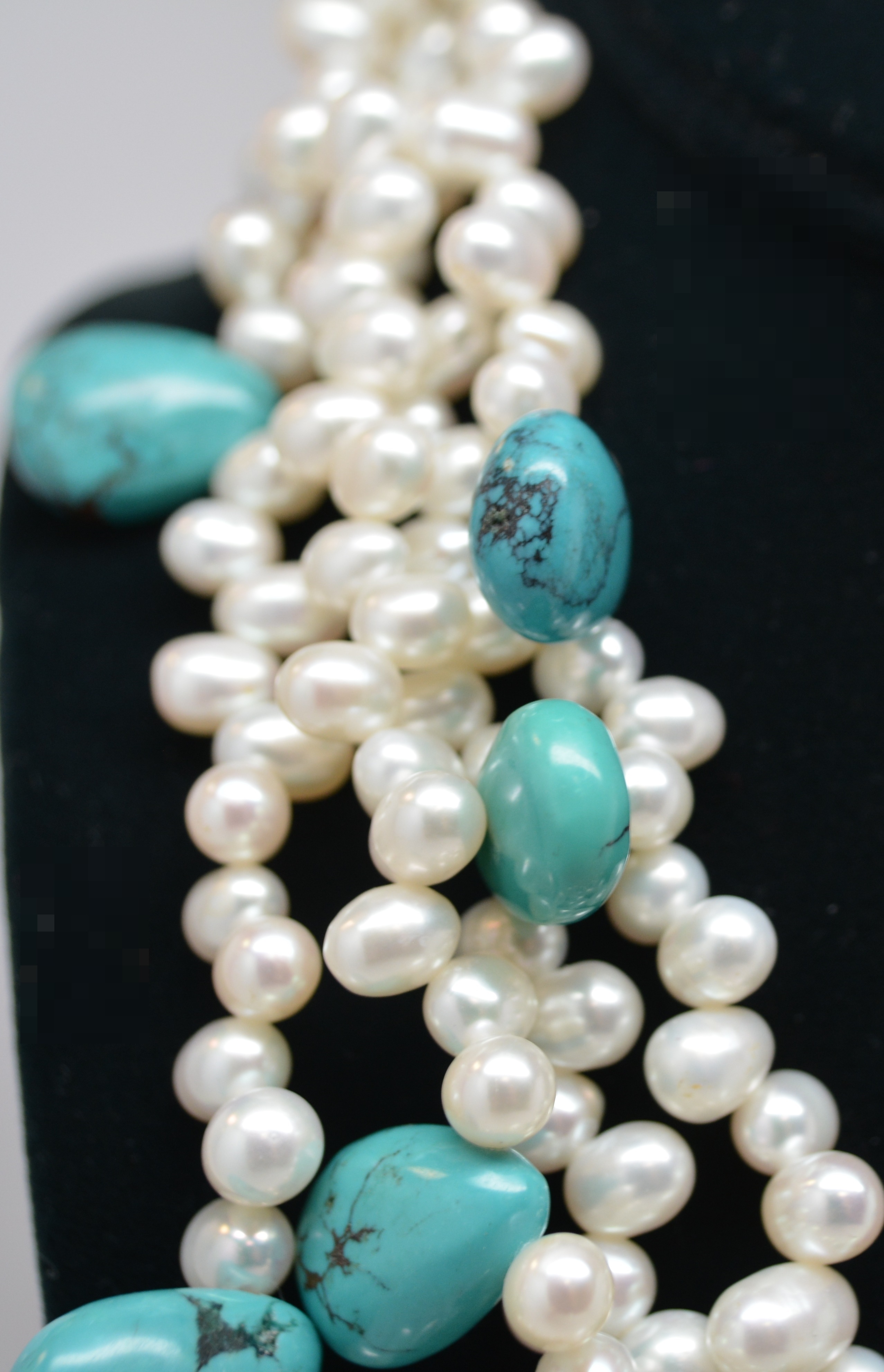 Sterling Silver Turquoise and Pearl Multi-Strand Necklace by Diana Venezia