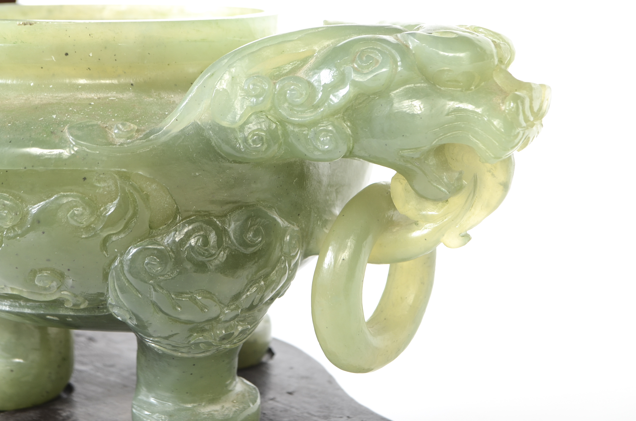 Chinese Carved Green Serpentine Censer on Stand
