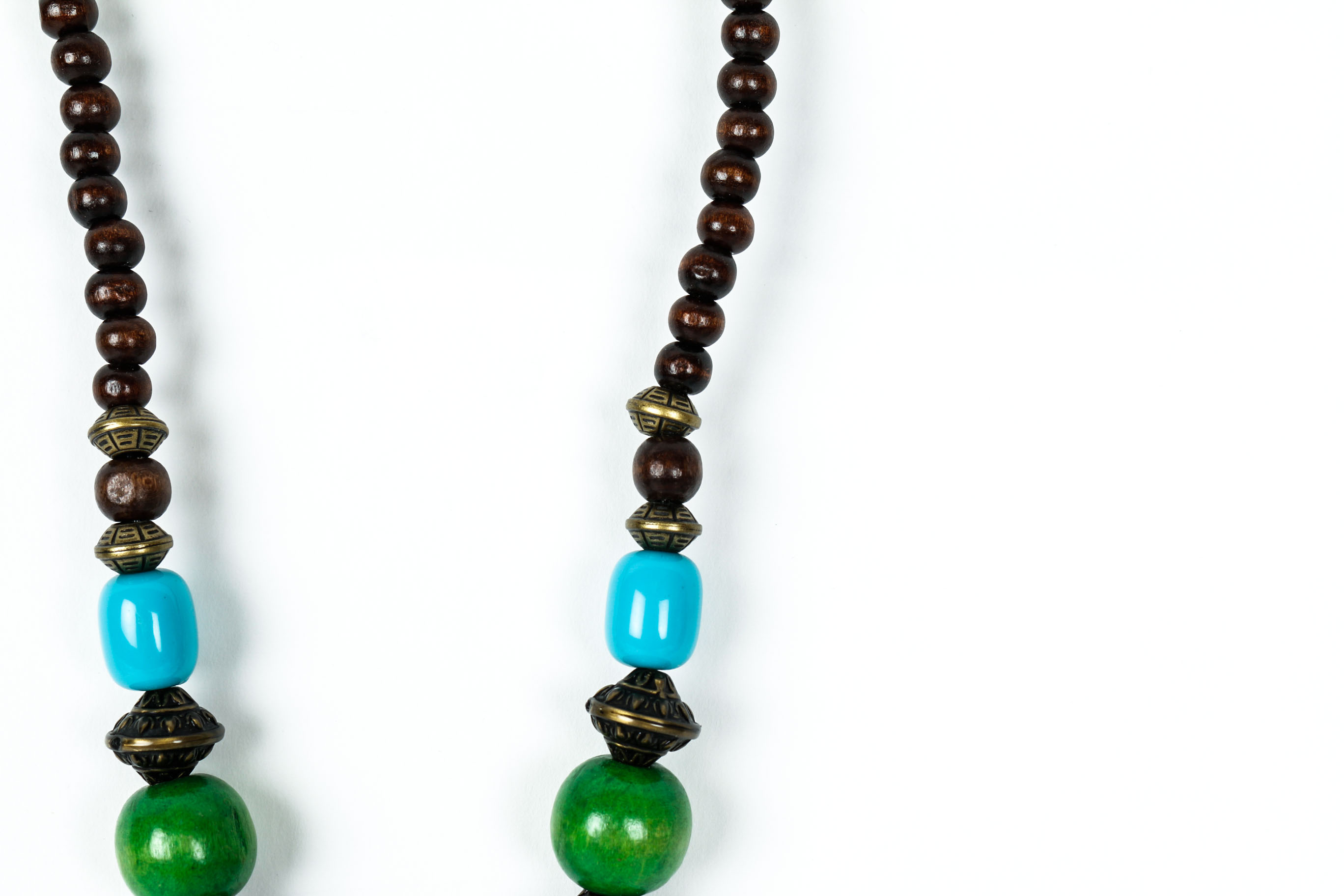 Vintage Colorful Faux Malachite and Turquoise Color Bead Tribal Necklace