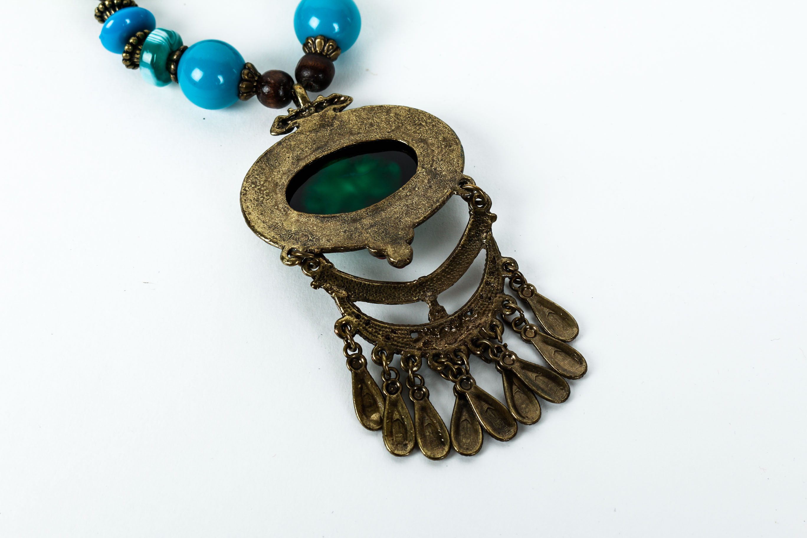 Vintage Colorful Faux Malachite and Turquoise Color Bead Tribal Necklace