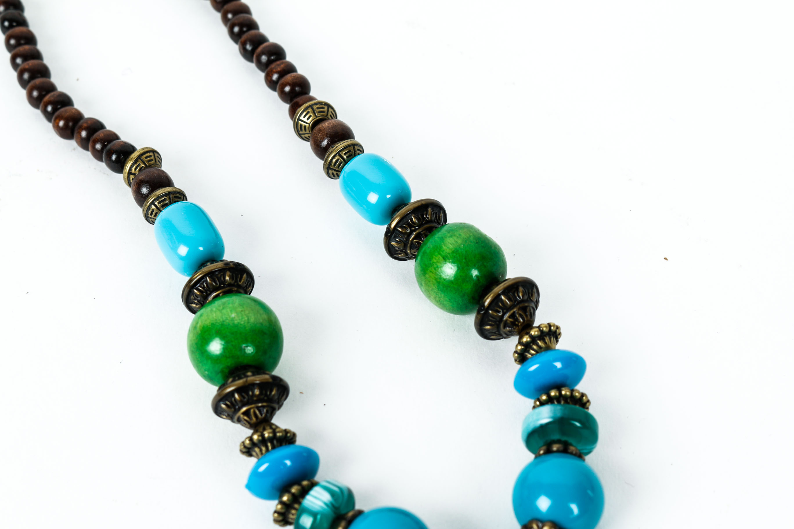 Vintage Colorful Faux Malachite and Turquoise Color Bead Tribal Necklace