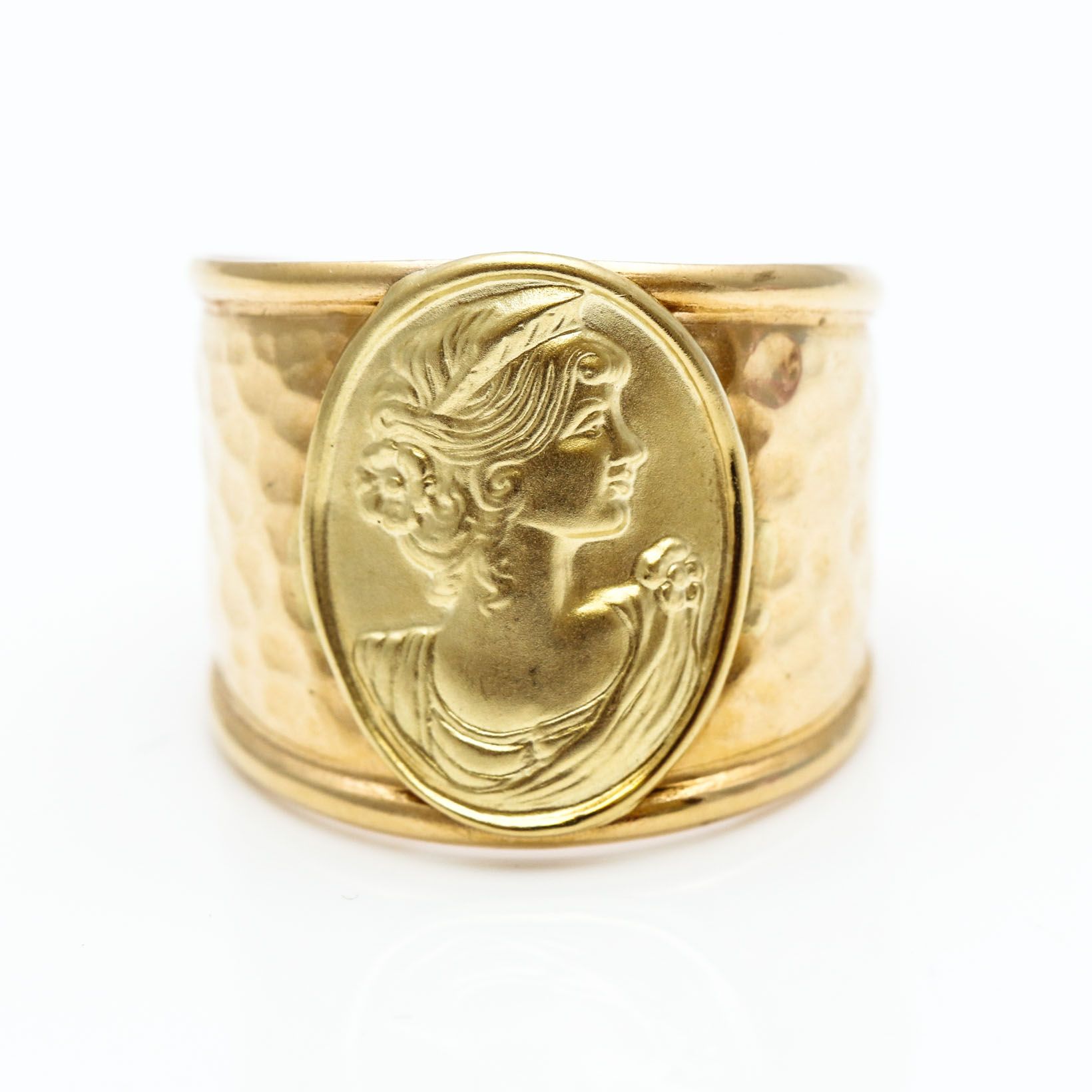 18K Italian Yellow Gold Cameo Cigar Band Ring