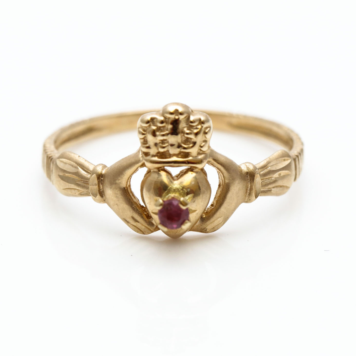 10K Yellow Gold Claddagh Ruby Ring