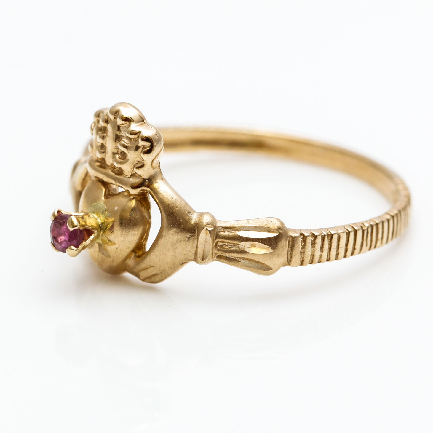 10K Yellow Gold Claddagh Ruby Ring