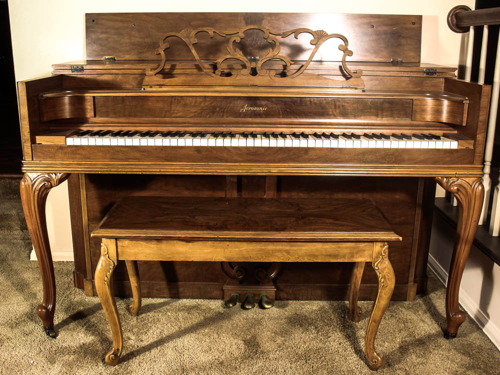 Baldwin Acrosonic Chippendale Style Piano With Bench