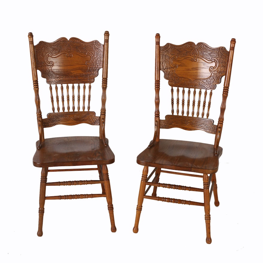 Circa 1900 Pressed Back Oak Dining Chairs