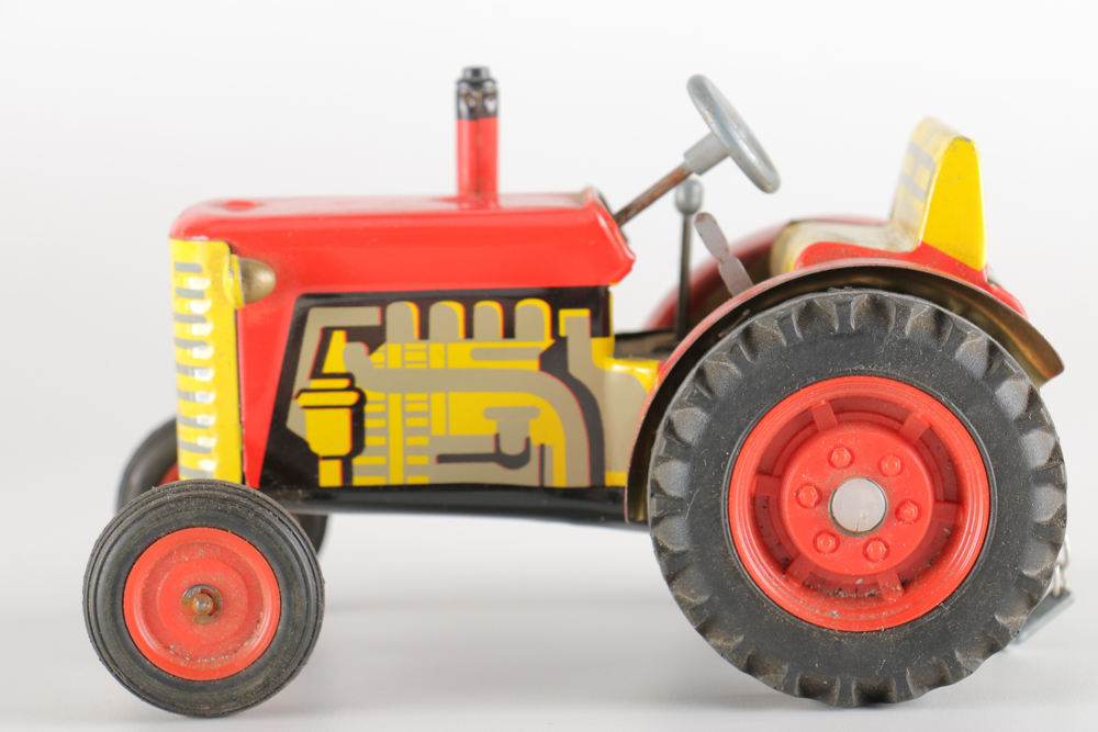 1970s Zetor Tin Litho Toy Tractor with Display Case