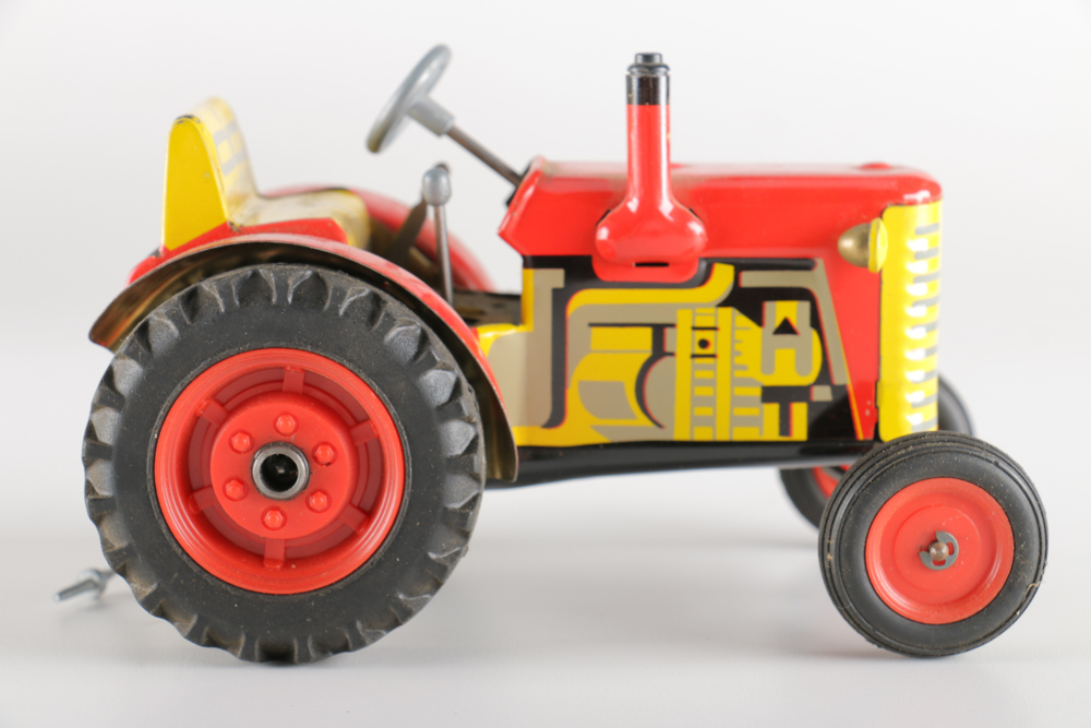 1970s Zetor Tin Litho Toy Tractor with Display Case