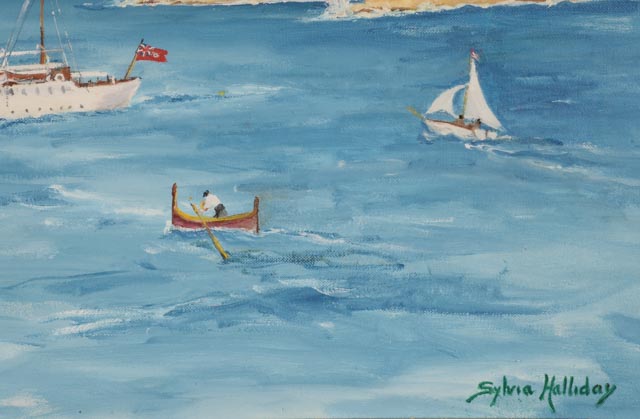 Sylvia Halliday Orginal Oil on Canvas Harbor Scene