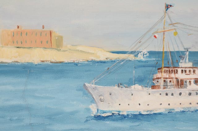 Sylvia Halliday Orginal Oil on Canvas Harbor Scene