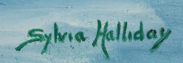 Sylvia Halliday Orginal Oil on Canvas Harbor Scene