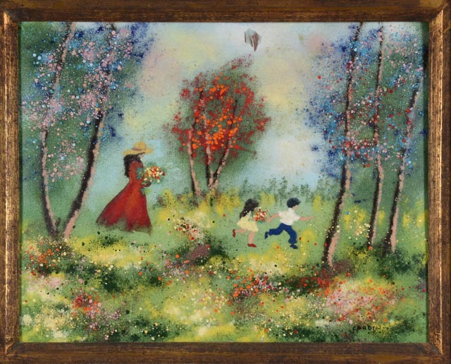 Louis Cardin Original Enamel Painting on Copper