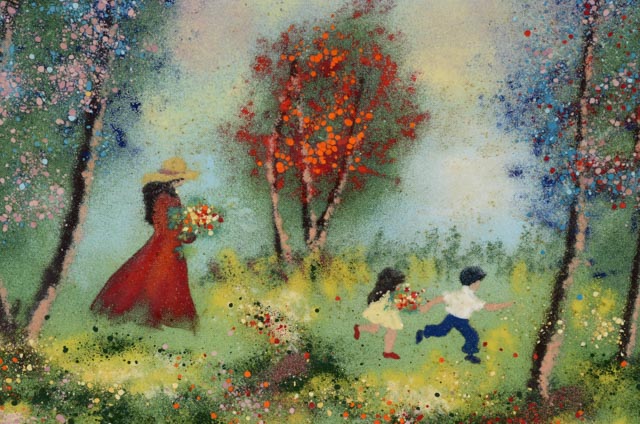 Louis Cardin Original Enamel Painting on Copper