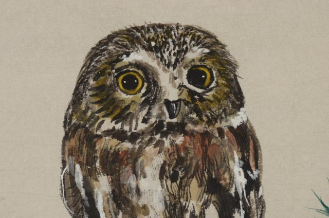 Louise Dionne Original Chinese Watercolor of an Owl