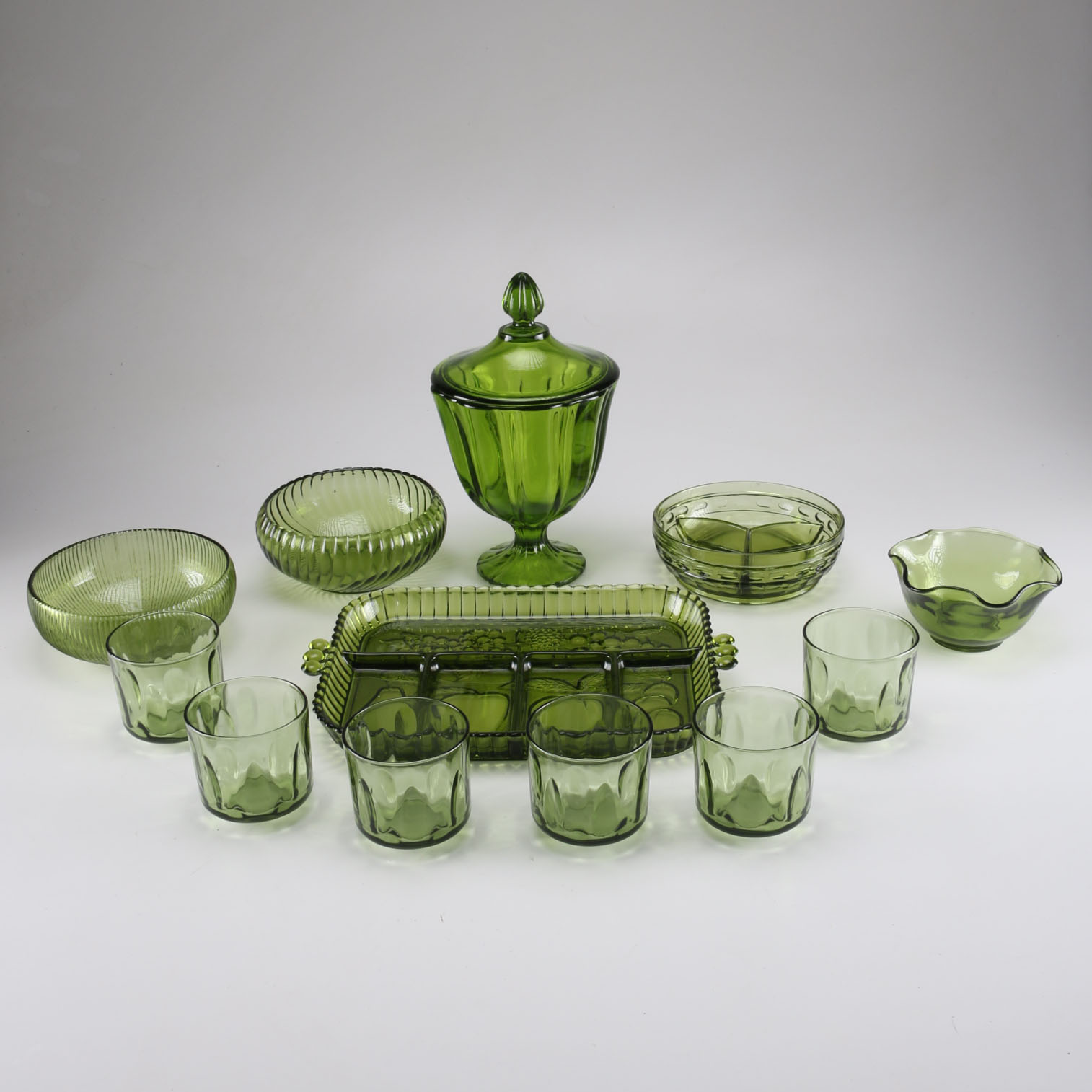 Vintage Green Glass Dish Set
