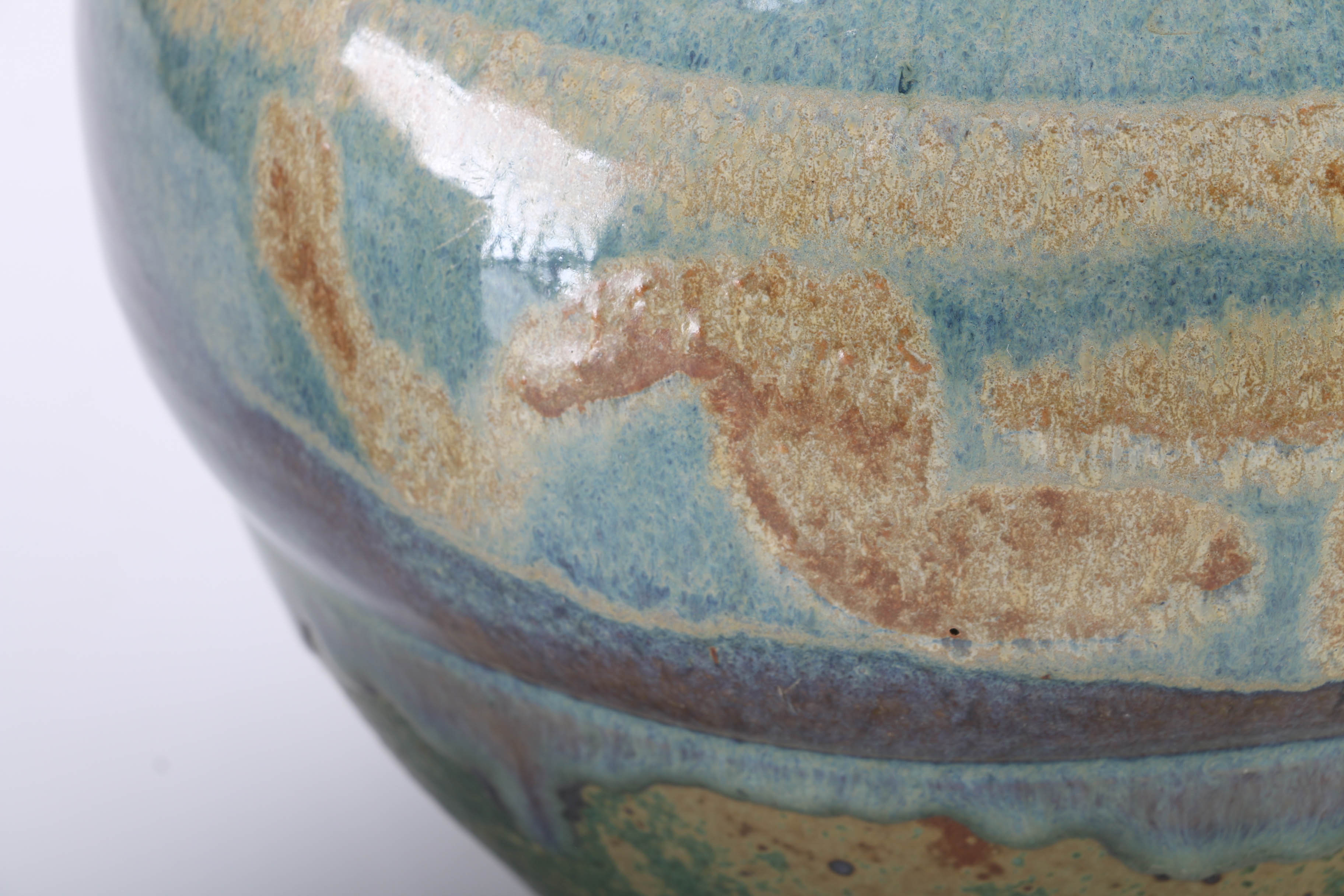 Set of Blue and Cream Pottery Vases