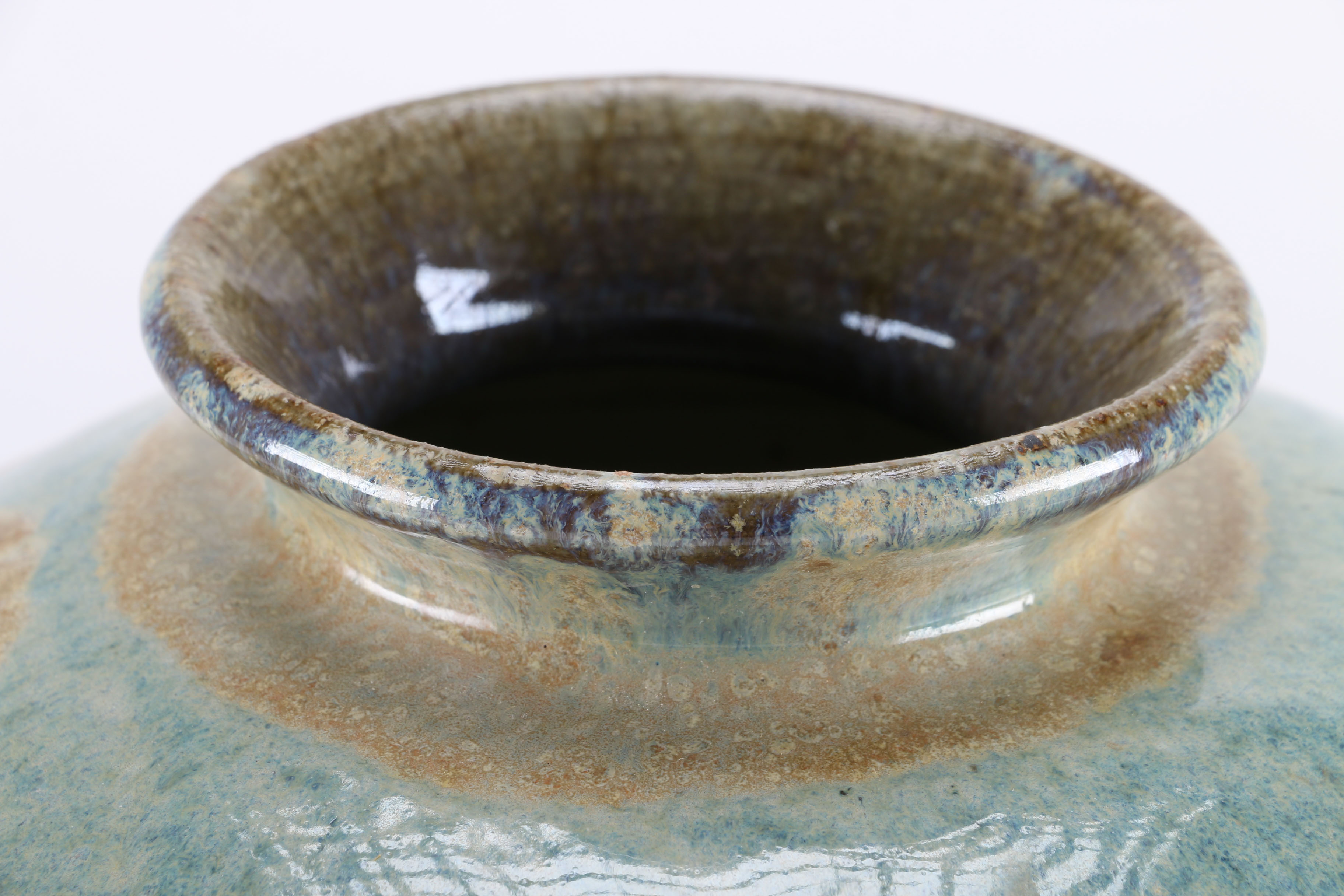 Set of Blue and Cream Pottery Vases