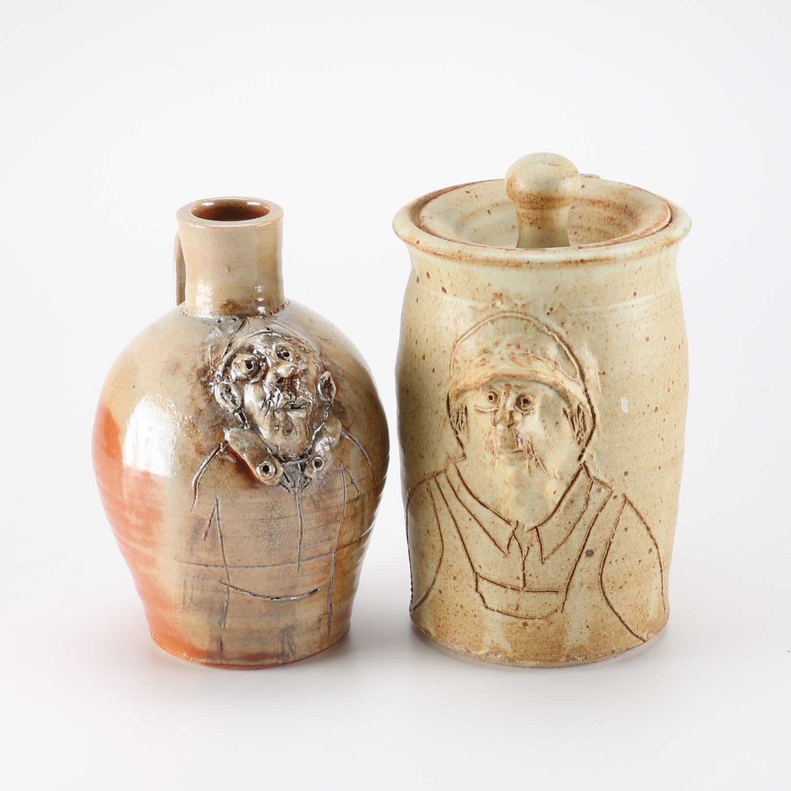 Clay Face Pottery Containers by Bob Allen