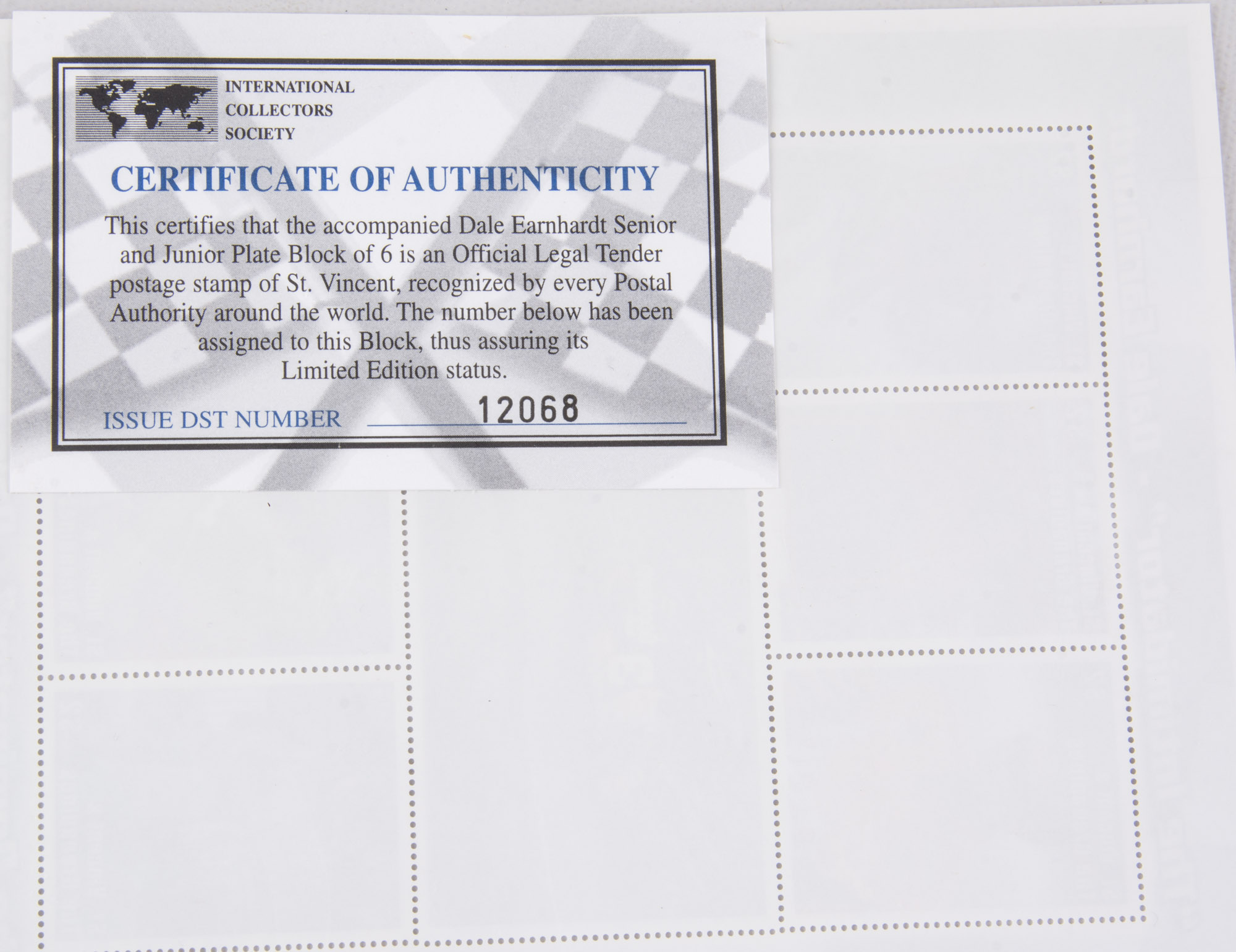 Dale Earnhardt Sr. Postage Stamp Sheet