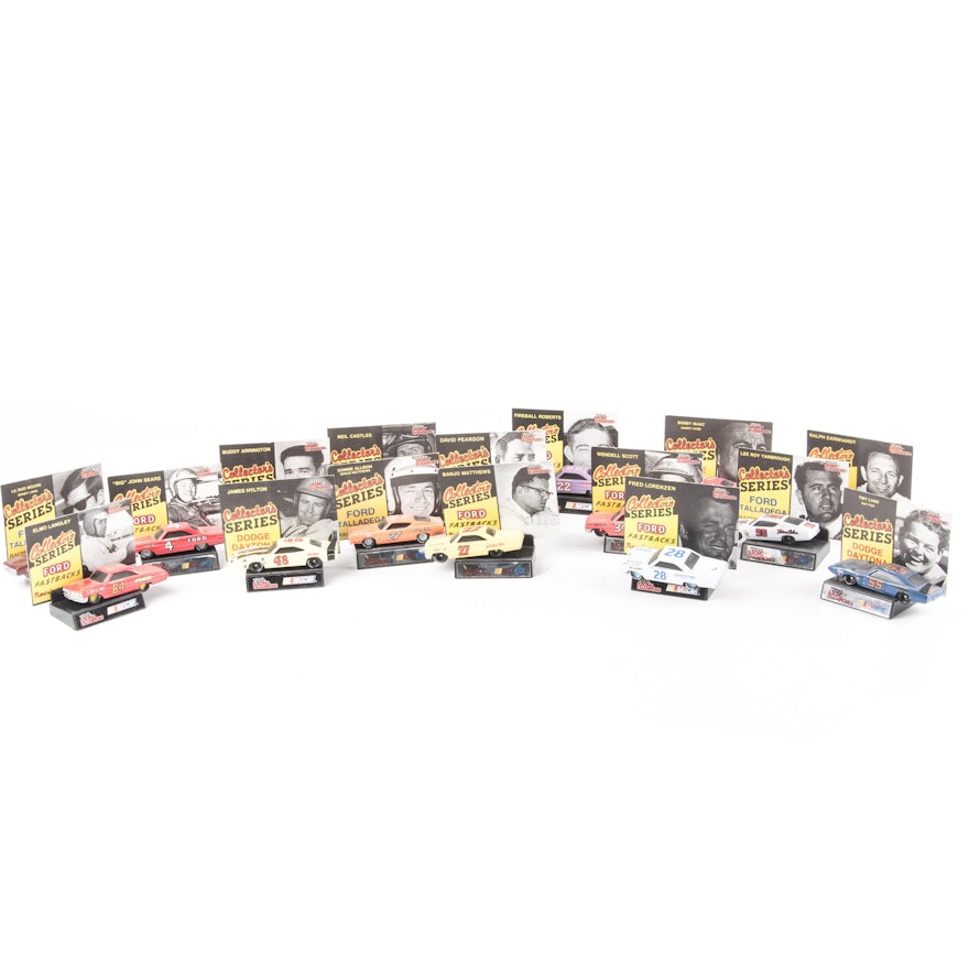 Racing Champions Collectors Series Die Cast Cars,  Stands and Trading Cards