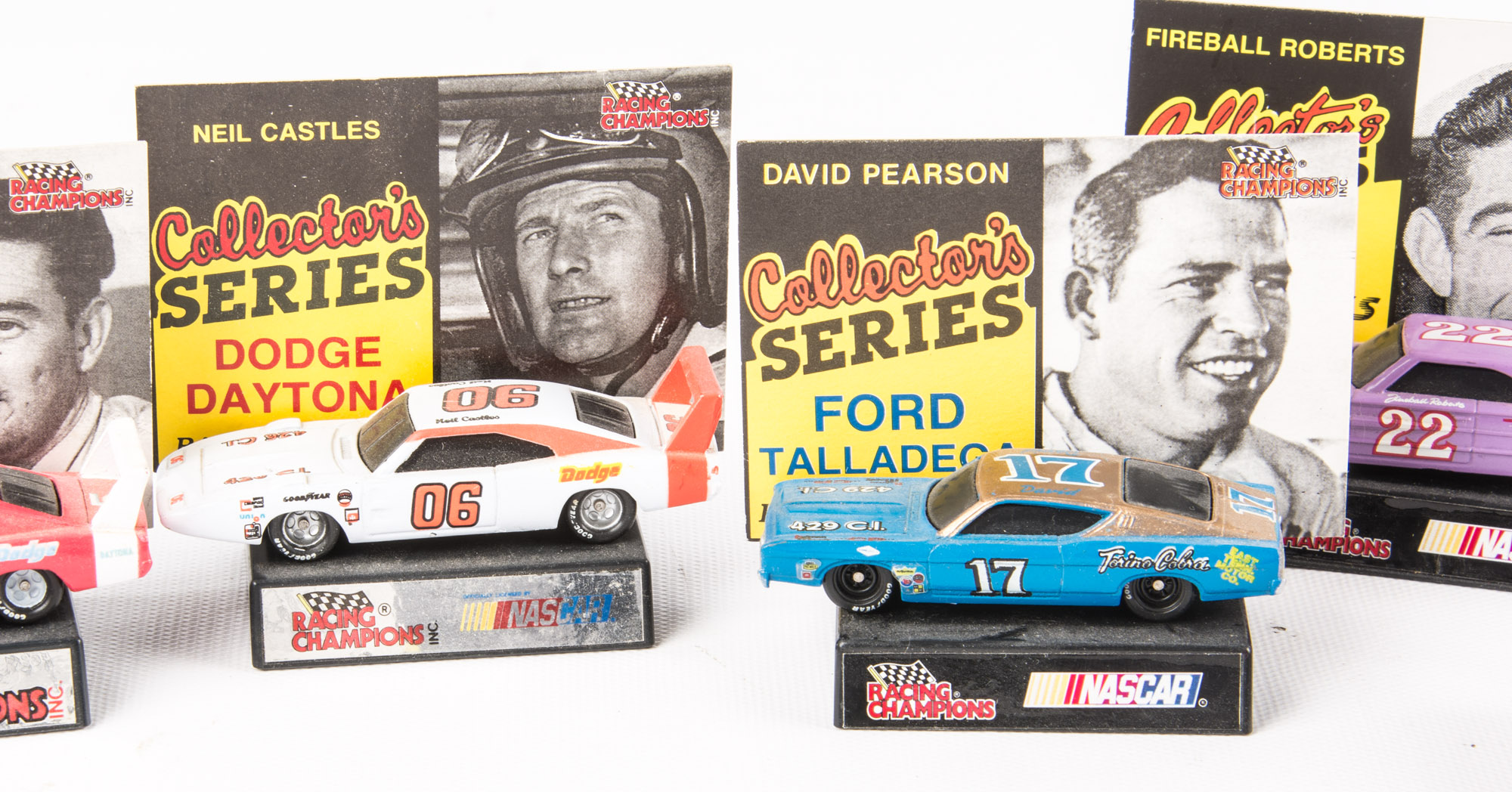 Racing Champions Collectors Series Die Cast Cars,  Stands and Trading Cards