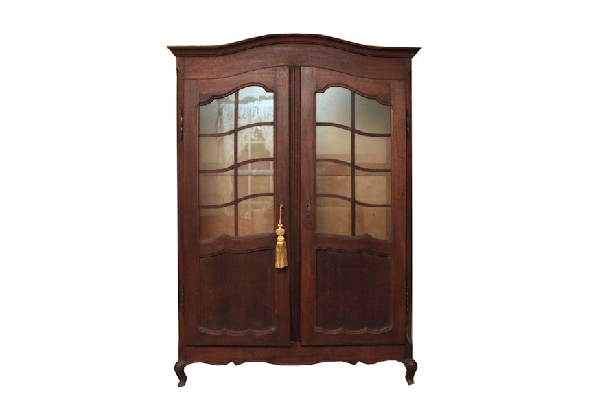 Vintage Wooden China Cabinet with Glass Doors