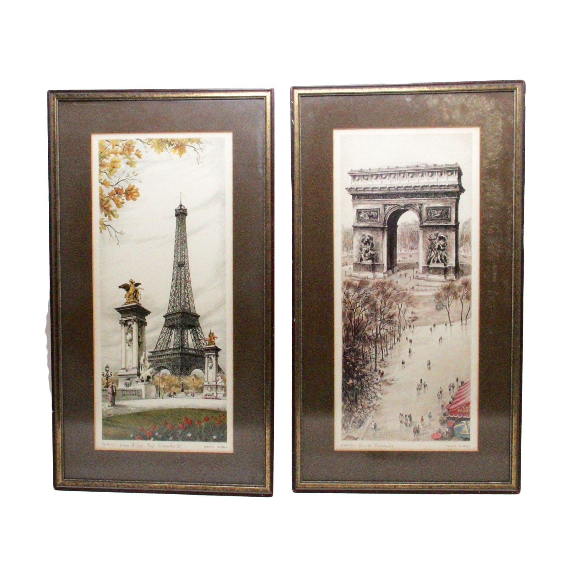 Ortiz Alfau Signed Offset Lithographs "Tour Eiffel" and "Arc de Triomphe"