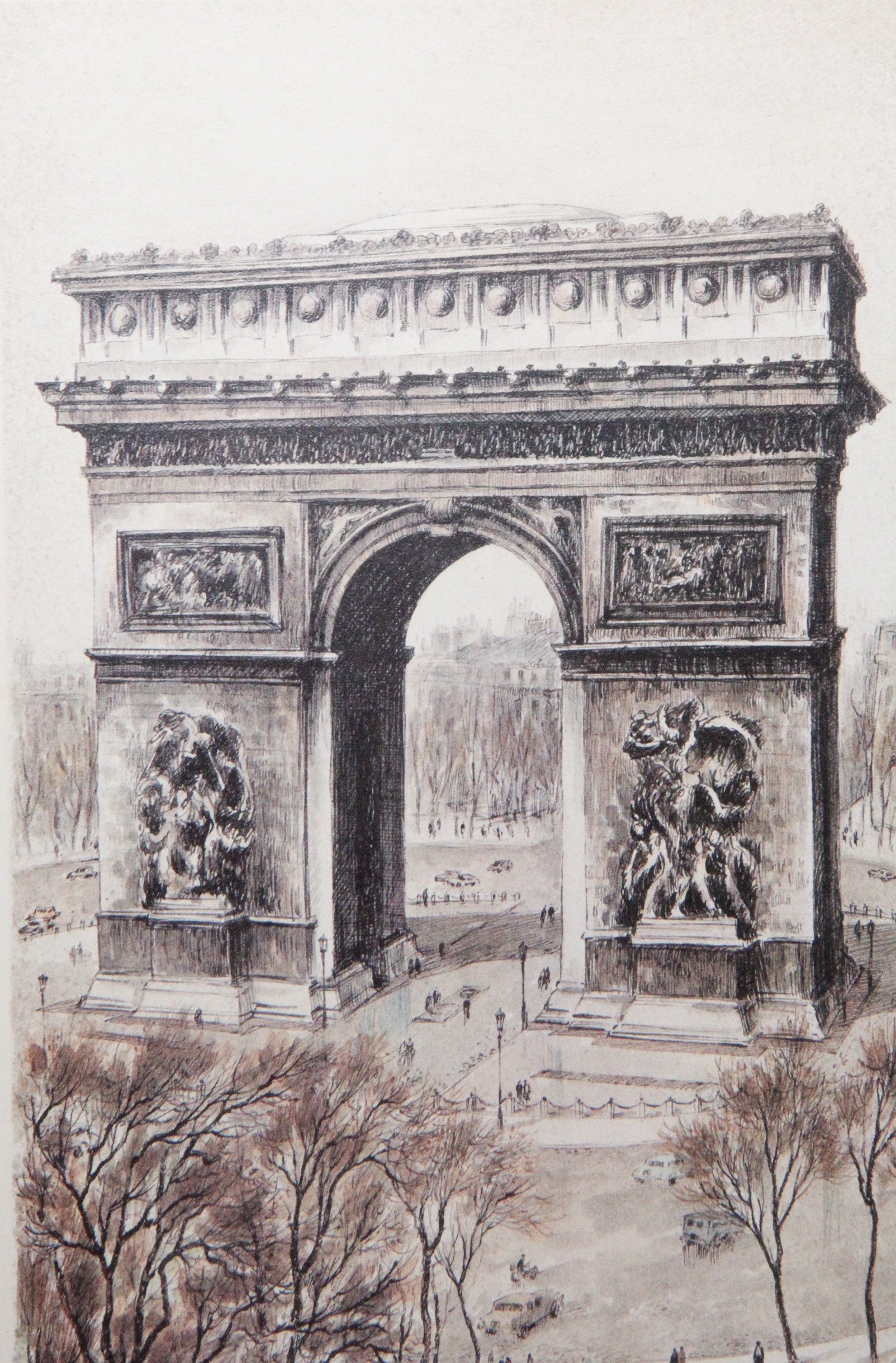 Ortiz Alfau Signed Offset Lithographs "Tour Eiffel" and "Arc de Triomphe"