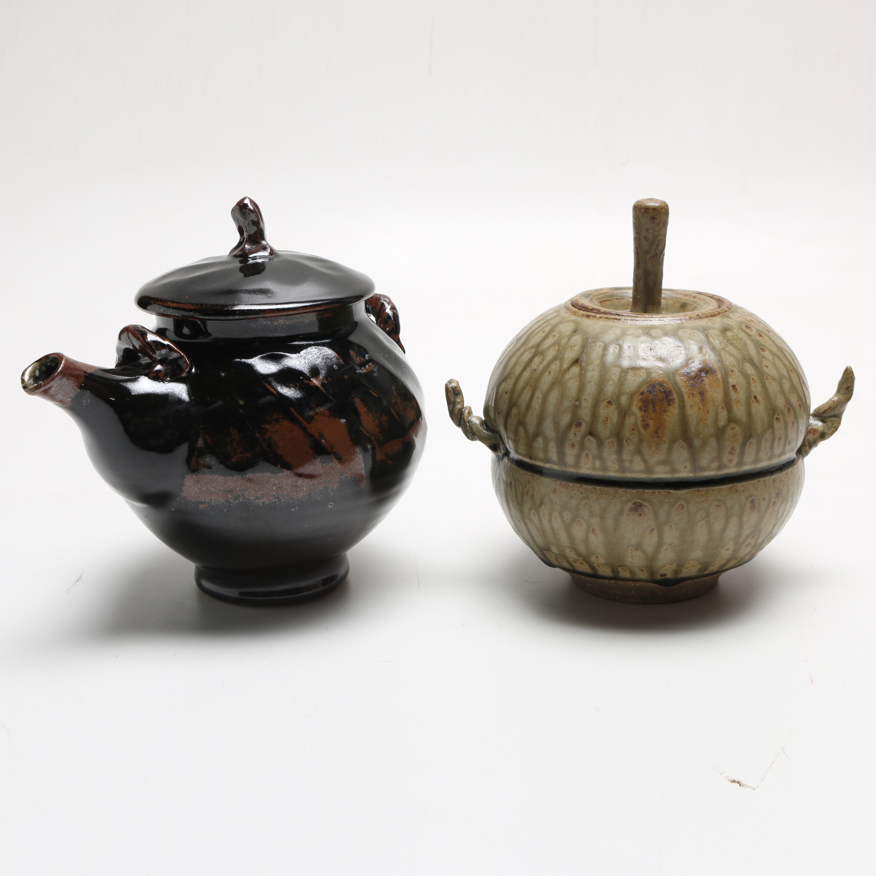 Pottery Tea Pot and Urn Pair