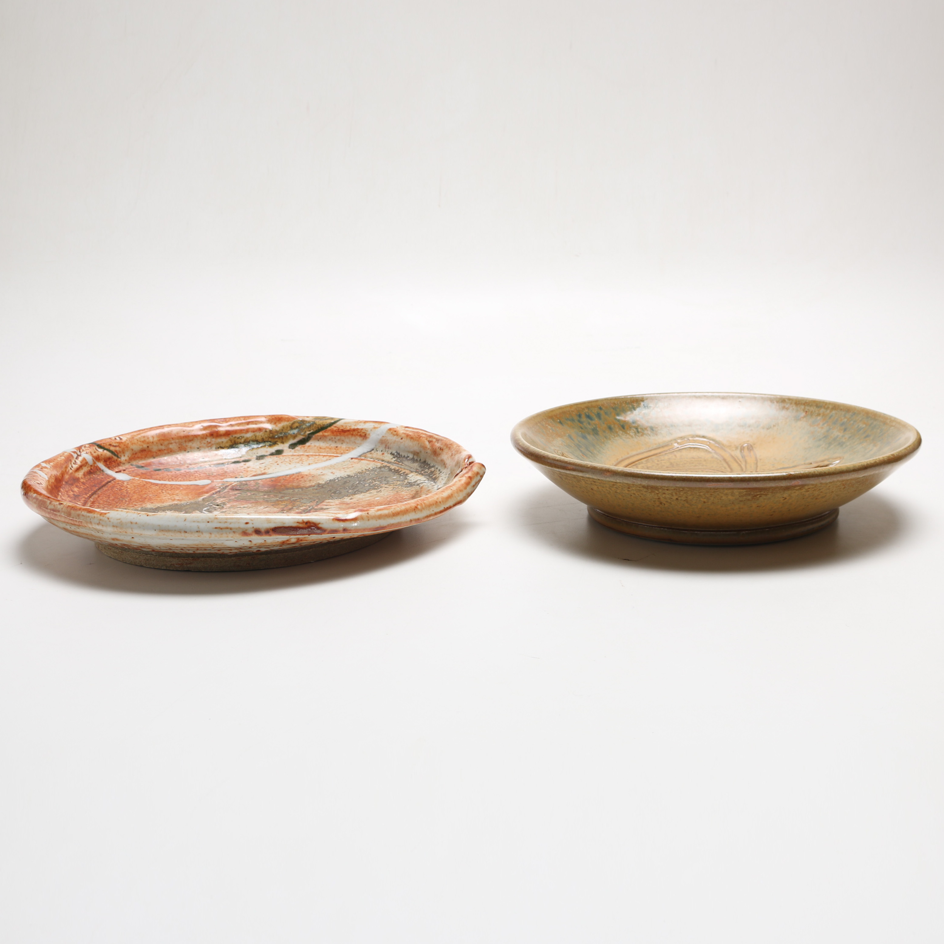 Pair of Large Stoneware Ceramic Plates