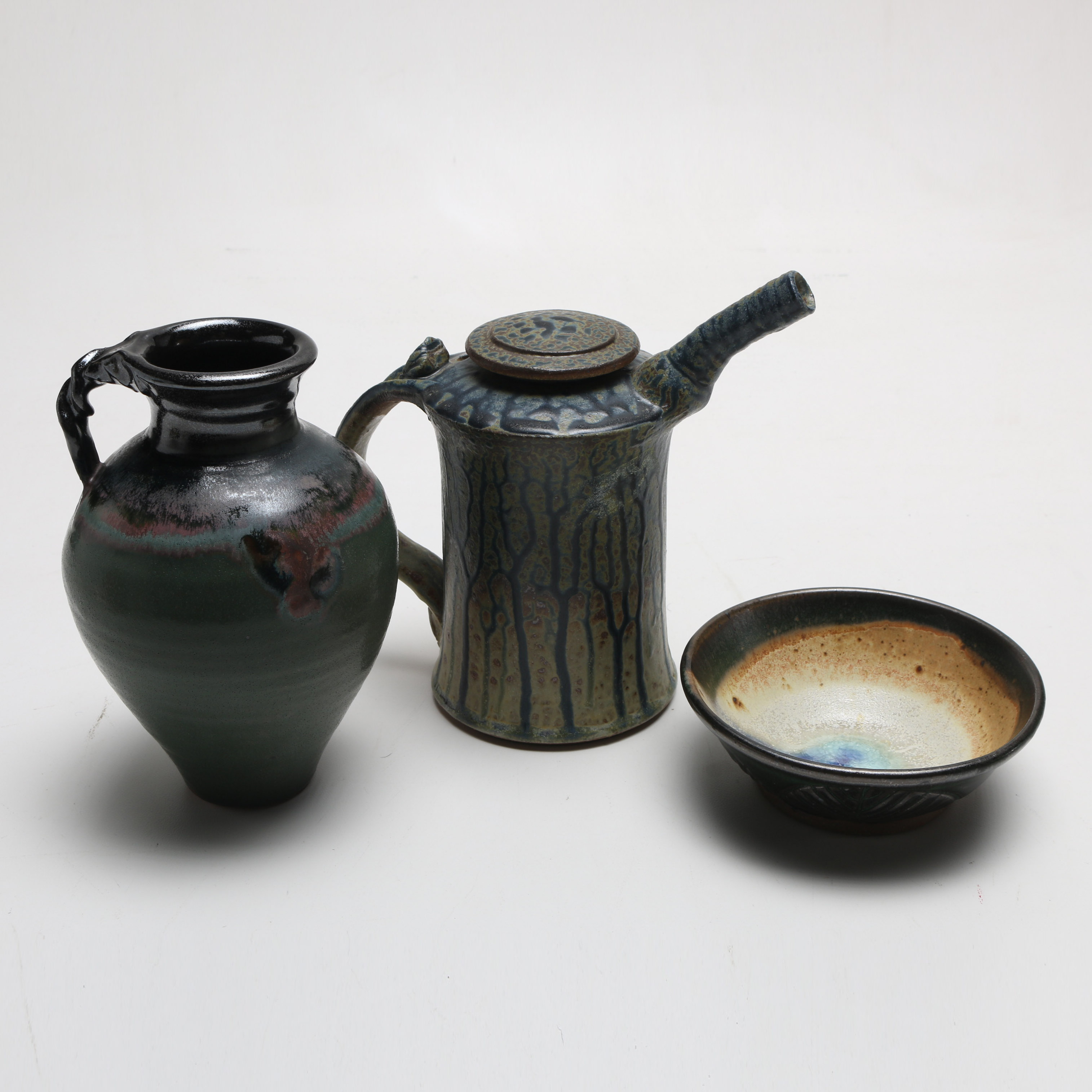 Green and Blue Teapot, Pitcher and Bowl