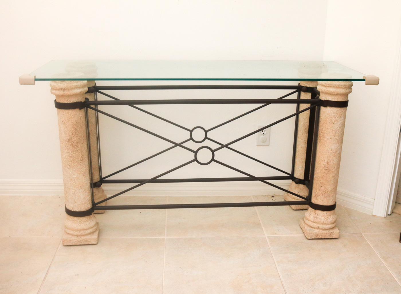 Faux Stone Side Table With a Glass Top