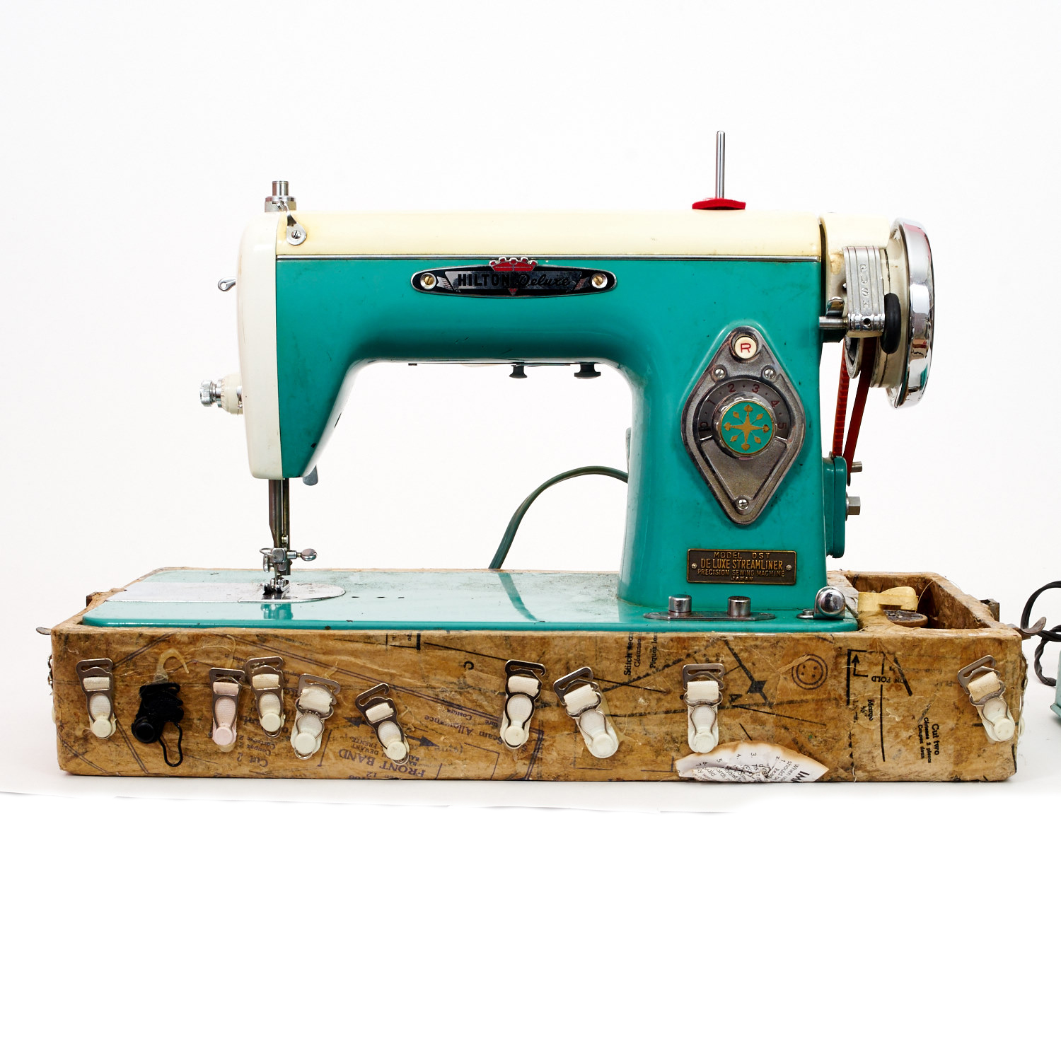 Vintage Hilton Deluxe Sewing Machine with Custom Decoupage Case