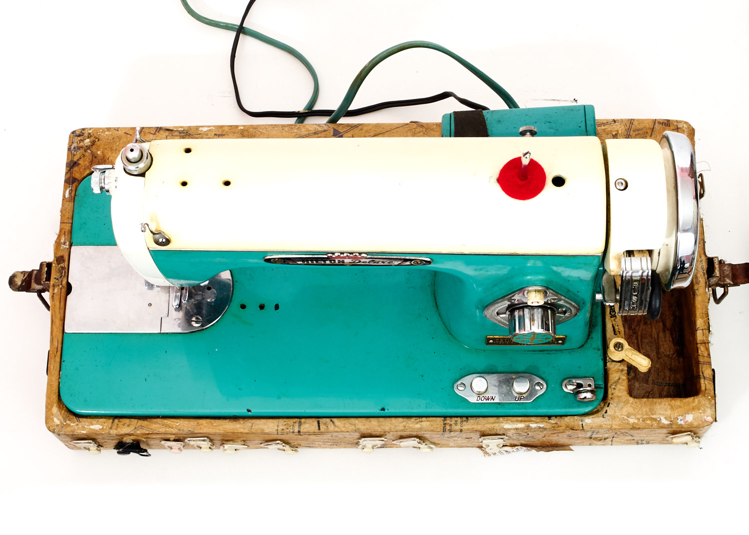 Vintage Hilton Deluxe Sewing Machine with Custom Decoupage Case