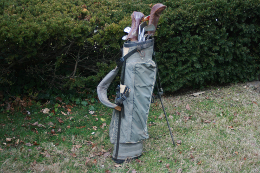 Vintage Golf Clubs with Bag and Caddy