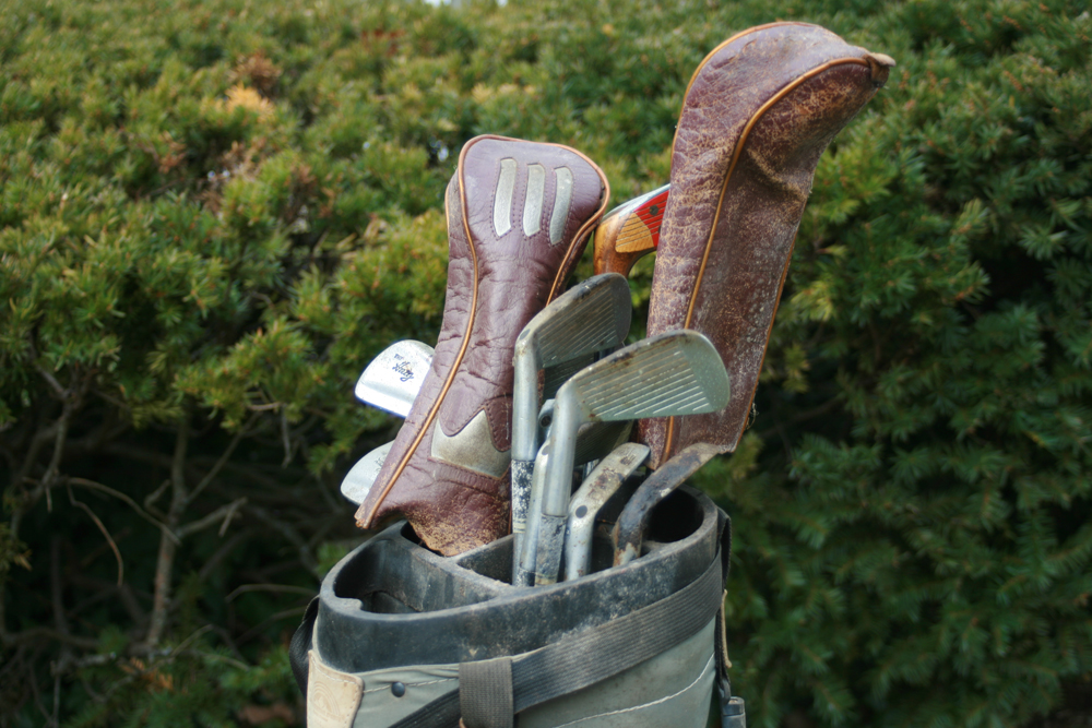 Vintage Golf Clubs with Bag and Caddy