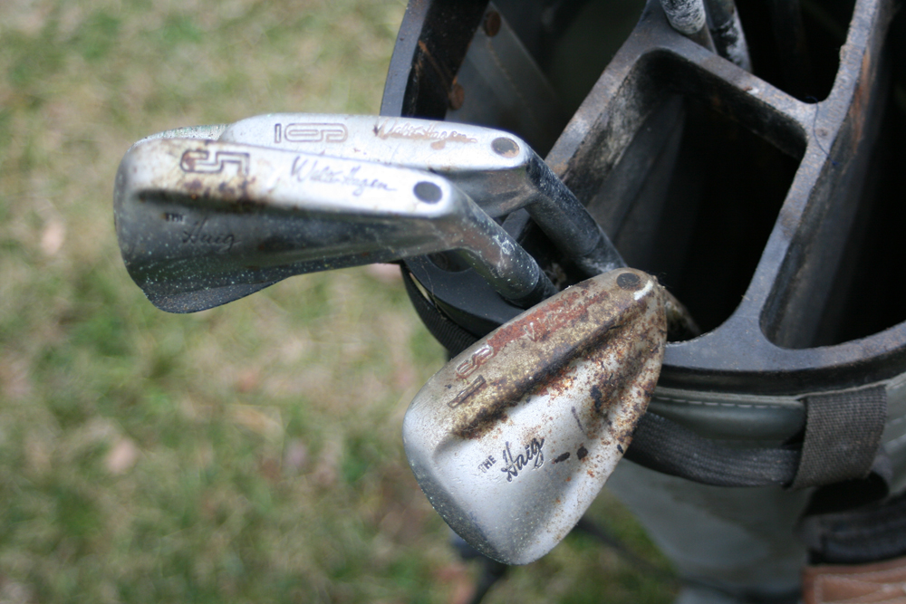 Vintage Golf Clubs with Bag and Caddy
