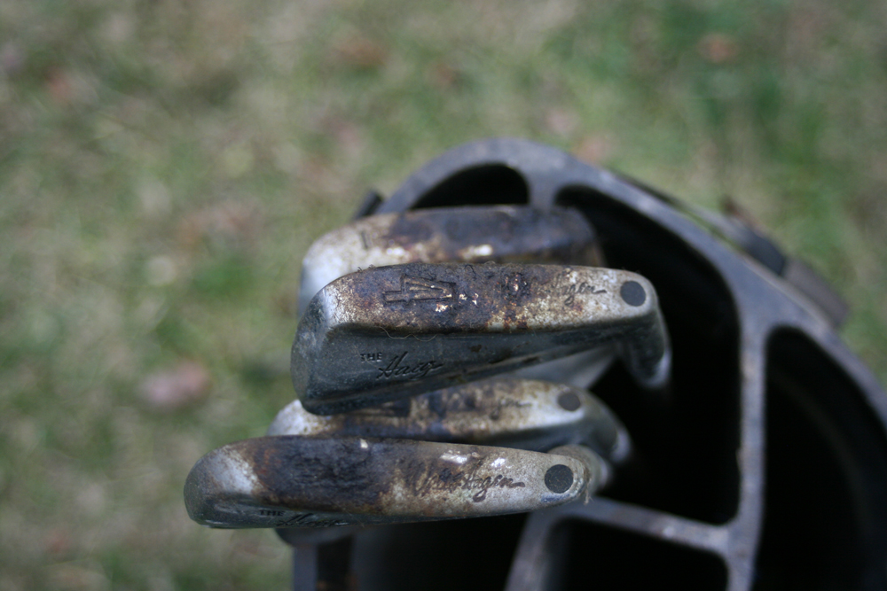 Vintage Golf Clubs with Bag and Caddy